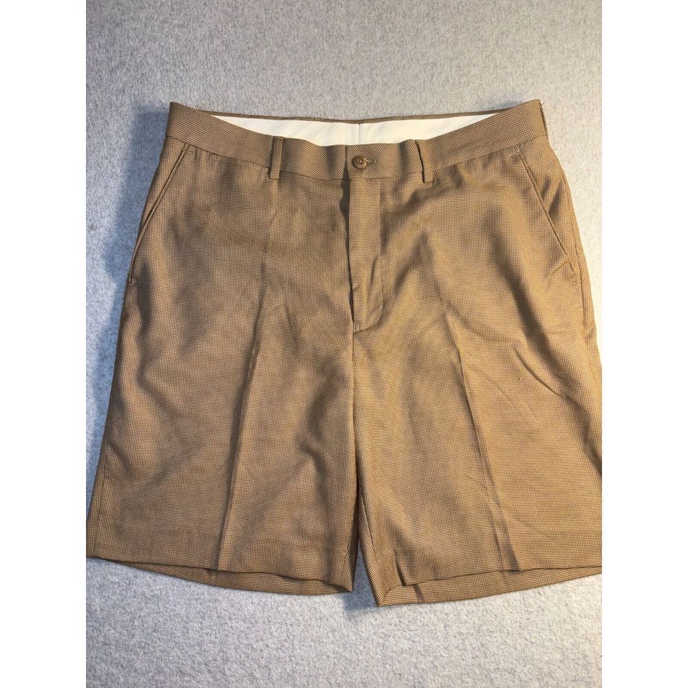 Alan Flusser Chino Shorts Men's Size 34 Brown Golf Polyester Flat Front Pockets